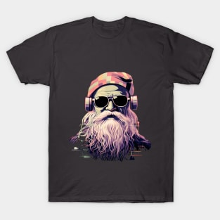 Modern Santa Claus with sun glasses and headphone. T-Shirt